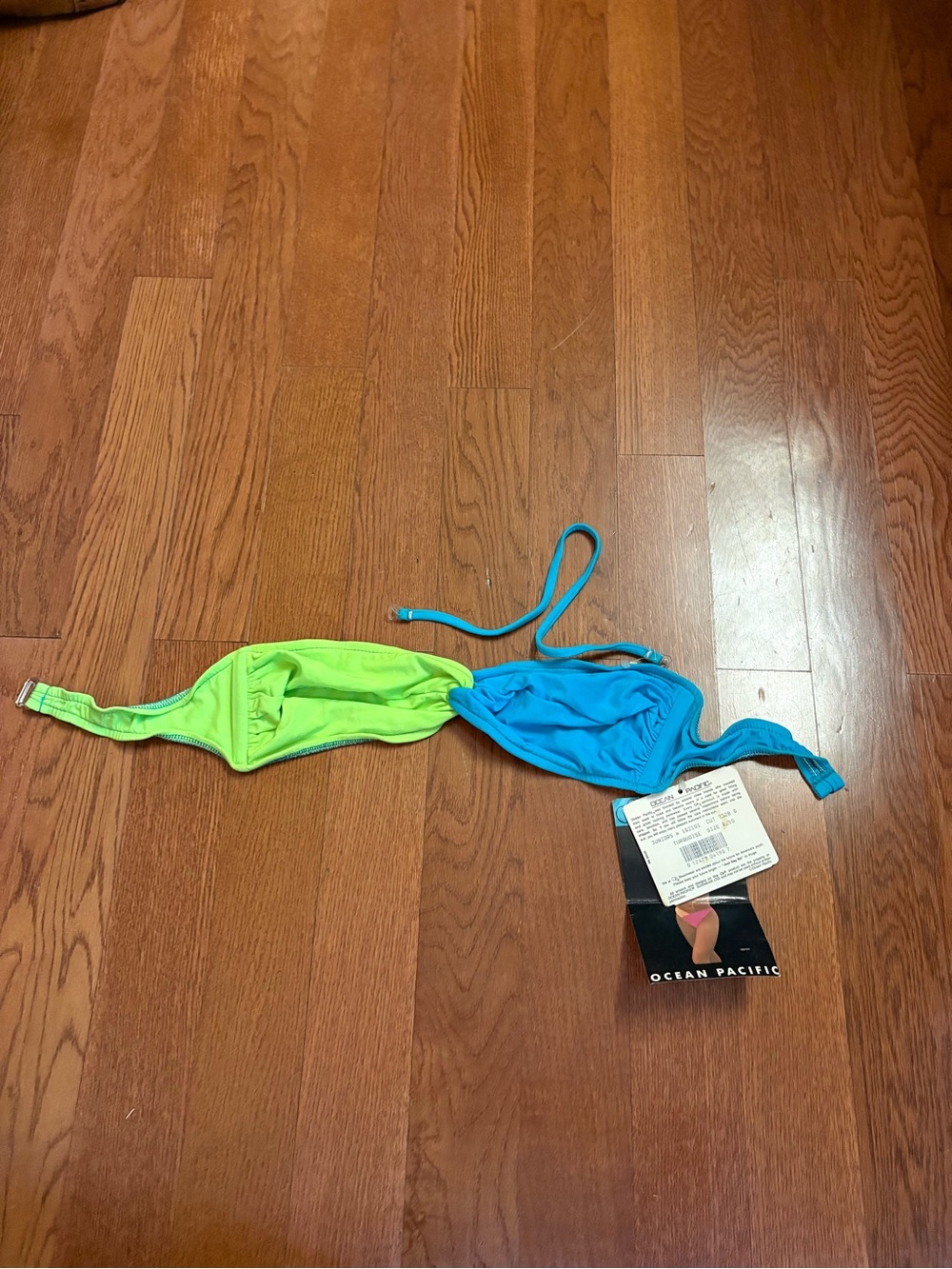 Vintage 80’s Ocean Pacific Two-Tone Blue & Lime Bikini Top. Still with tags